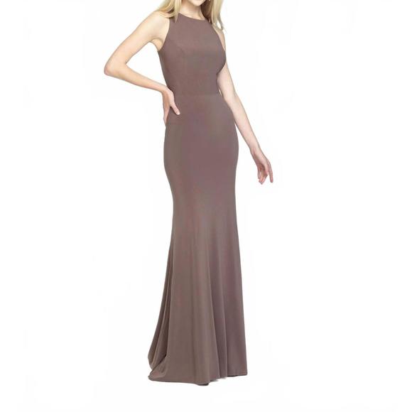 NEW MADISON JAMES formal long prom dress in light coffee